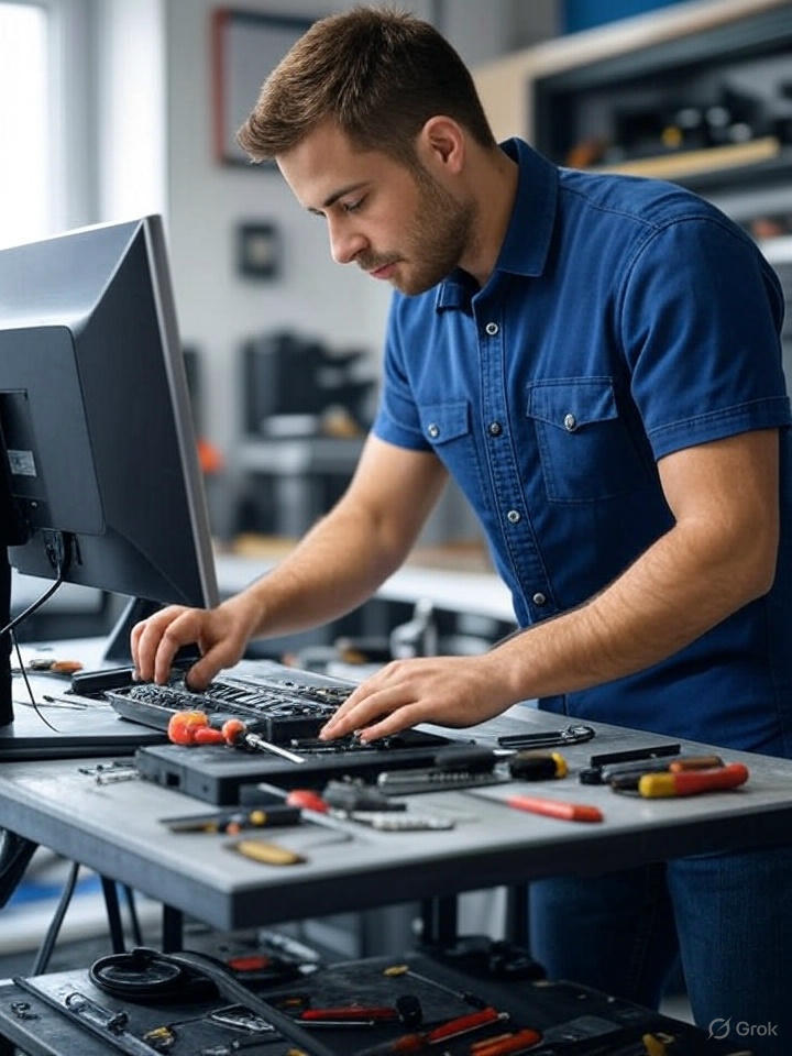Teknisyen laptop tamiri yaparken